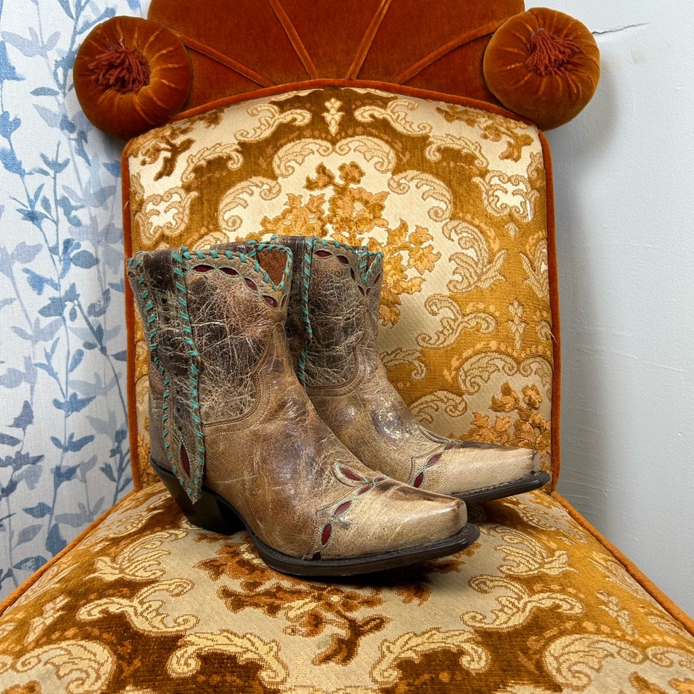 Dan Post Livie Leather Western Boots with Turquoise and Red Accents